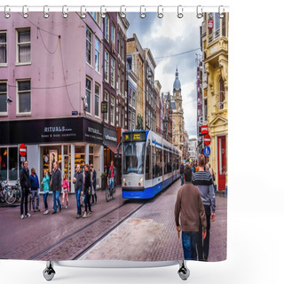 Personality  Pedestrians And Trams On The Busy Leidsestraat In The Center Of Amsterdam On A Nice October Day Shower Curtains