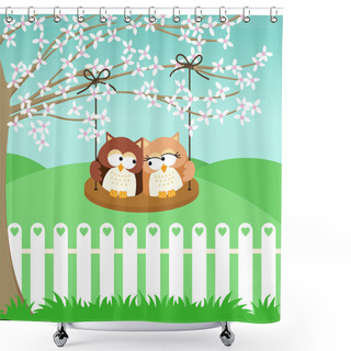 Personality  Couple Owls On Swing Shower Curtains