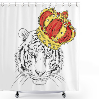 Personality  Tiger In The Crown. Vector Illustration. King. Shower Curtains