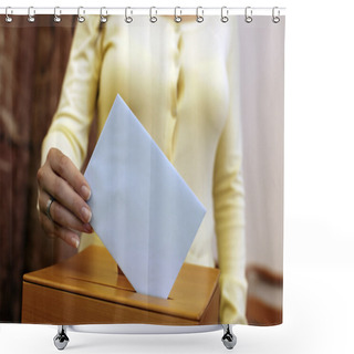 Personality  Woman In Voting Booth Shower Curtains