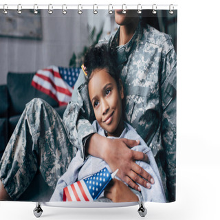 Personality  Daughter And Soldier With American Flag Shower Curtains