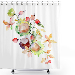 Personality  Bouquet Of Autumn Forest Fruits. Wild Spring Leaf Isolated. Watercolor Background Illustration Set. Watercolour Drawing Fashion Aquarelle. Isolated Bouquet Illustration Element. Shower Curtains