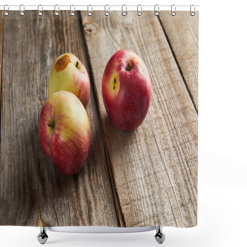Personality  farmers apples with small rotten spot on wooden surface shower curtains