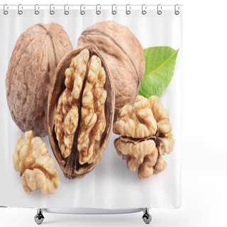 Personality  Walnuts With Leaf Isolated On A White Background. Shower Curtains