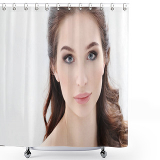 Personality  Beauty. Woman With Cute Makeup Shower Curtains