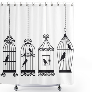 Personality  Vintage Birdcages With Birds Shower Curtains