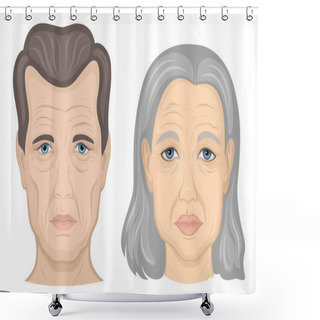 Personality  Illustration Of Faces Of Elderly Man And Woman On White Background  Shower Curtains
