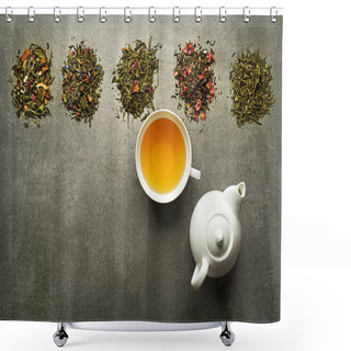 Personality  Cup Of Tea With Dry Tea Collection Of Different Types Shower Curtains