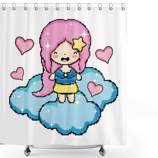 Personality  Pixel Art Princess In Cloud Character Vector Illustration Graphic Design Shower Curtains