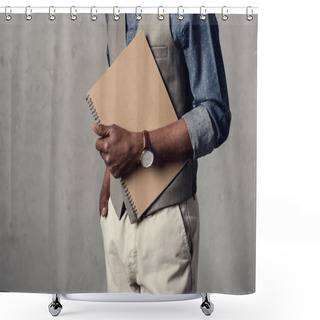 Personality  Cropped View Of African American Businessman Holding Planner Shower Curtains