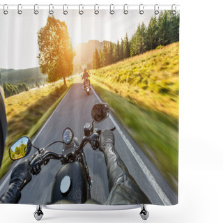 Personality  Driver Riding Motorcycle On An Asphalt Road Shower Curtains