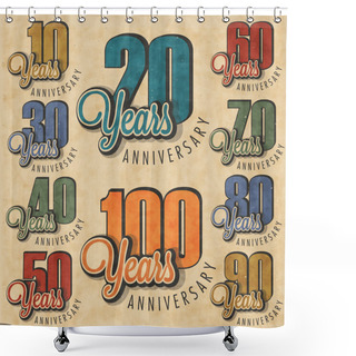 Personality  Anniversary Sign Collection And Cards Design In Retro Style Shower Curtains