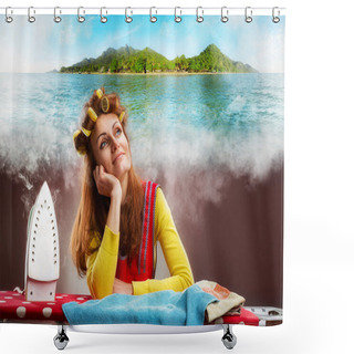 Personality  Smiling Housewife Dreaming About Sea Shower Curtains
