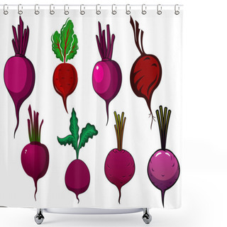 Personality  Purple Beets Vegetables With Stalks And Leaves Shower Curtains