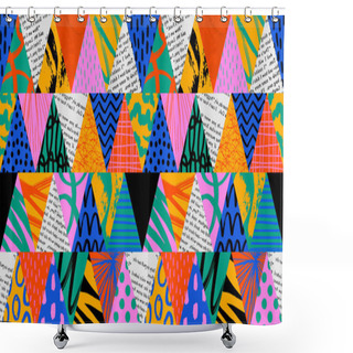 Personality  Colorful Triangle Seamless Pattern With Collage Art Texture. Modern Contemporary Art Background, Triangles Geometric Shape Hand Drawn Print, Maximalist Patchwork Paint Wallpaper. Shower Curtains