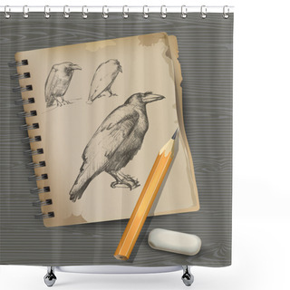 Personality  Drawing Of Raven, Pencil, Eraser. Shower Curtains