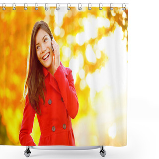 Personality  Smart Phone Autumn Woman Talking On Mobile In Fall Shower Curtains
