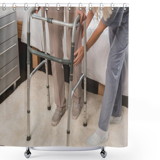 Personality  Nurse And Senior Patient With Walker Shower Curtains
