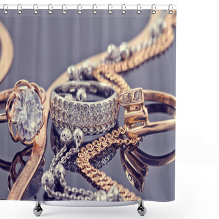 Personality  Gold, Silver Rings And Chains Shower Curtains