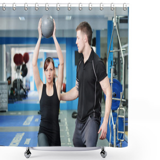 Personality  Using Medicine Ball With Personal Trainer Shower Curtains