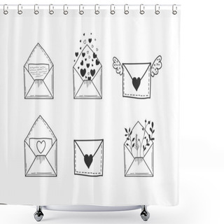 Personality  A Set Of Envelopes. Vector Illustration Of Hands In Doodle Style. Drawings Of Letters Shower Curtains