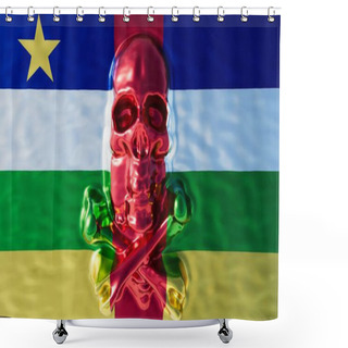 Personality  A Stunning Fusion Of Art And Patriotism, This Image Presents A Glossy, Vibrant Skull Against The Rich Backdrop Of The Central African Republic Flag's Colors Shower Curtains