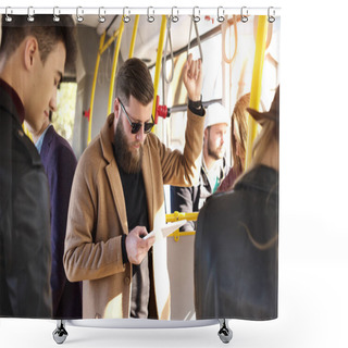 Personality  Man Using Tablet In Bus Shower Curtains