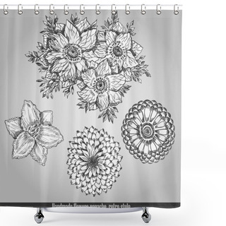 Personality  Handmade Flowers Panache. Vector Illustration In Retro Style Shower Curtains
