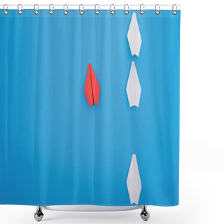 Personality  Flat Lay With White And Red Paper Planes On Blue Shower Curtains