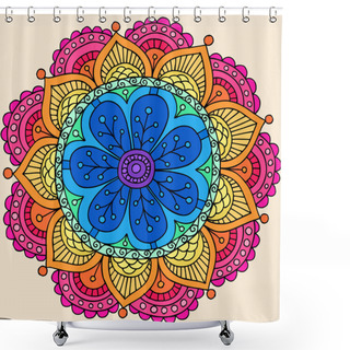 Personality  Groovy Psychedelic Rainbow Henna Mandala Flower Doodle Shower Curtains
