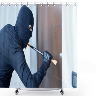 Personality  Burglar Trying To Force A Door Lock Using A Crowbar Shower Curtains