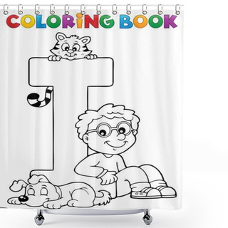 Personality  Coloring Book Boy And Pets By Letter I Shower Curtains