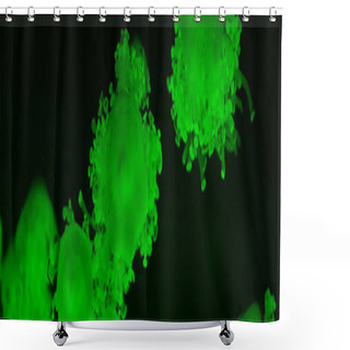 Personality  Cassiopea Jellyfishes In Green Neon Light On Dark Background, Panoramic Shot Shower Curtains