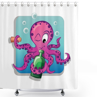 Personality  Cartoon Octopus With Bottle Shower Curtains