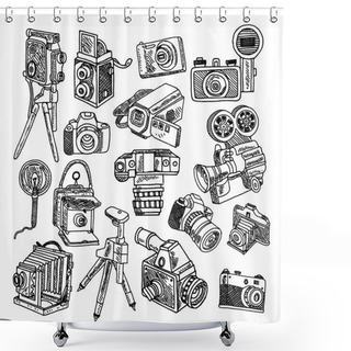 Personality  Camera Doodle Sketch Icons Set Shower Curtains
