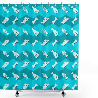 Personality  Vector Seamless Pattern With Fishes, Bones, Meat And Mouses Shower Curtains