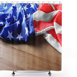 Personality  American Flag On Wooden Background With Space For Text. Independence Day Shower Curtains