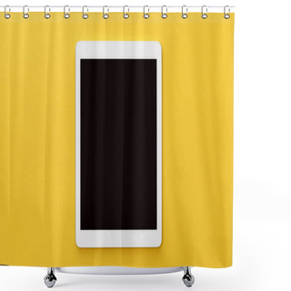 Personality  Top View Of Digital Tablet With Blank Screen On Yellow Background Shower Curtains