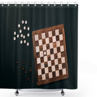 Personality  Top View Of Checkerboard With Checkers Isolated On Black Shower Curtains