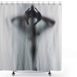 Personality  Blurry Silhouette Of Person Touching Curtain With Hands Shower Curtains