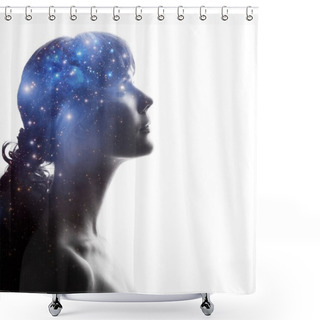 Personality  Profile Of A Woman With The Cosmos As A Brain. The Scientific Concept. The Brain And Creativity Shower Curtains