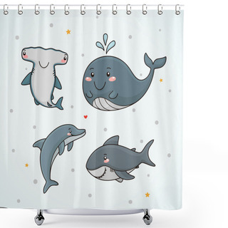 Personality  Dolphin, Shark, Whale Shower Curtains