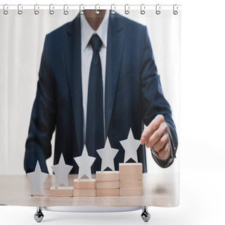 Personality  Cropped View Of Businessman In Formal Wear Touching Star Isolated On White, Quality Concept  Shower Curtains