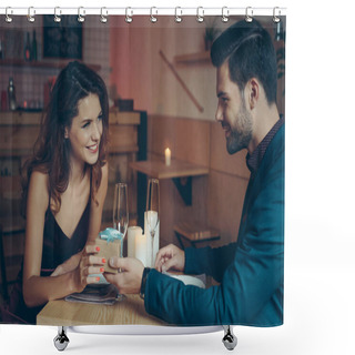 Personality  Man Presenting Gift To Girlfriend Shower Curtains