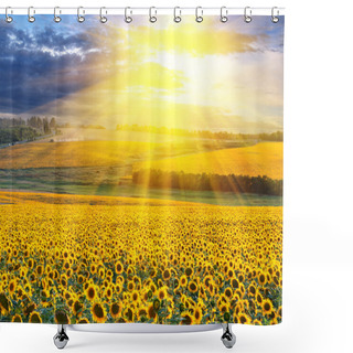 Personality  Sunset Over The Field Shower Curtains
