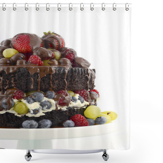 Personality  Deliciously Divine Chocolate Cake With Berries And Cream.  Shower Curtains