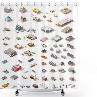 Personality  Vector Isometric Buildings Set Shower Curtains