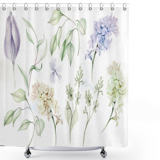Personality  Beautiful Tender  Watercolor Set With Different Flowers And Leaves. Illustration Shower Curtains