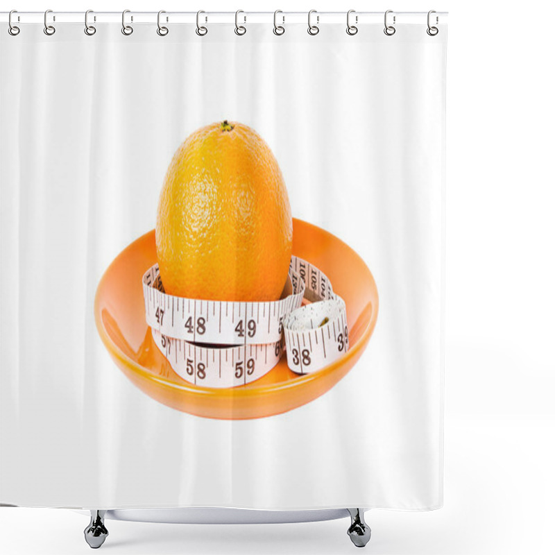 Personality  Orange Fruit with measurement tape on orange plate shower curtains