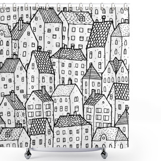 Personality  City Seamless Pattern In Balck And White Shower Curtains